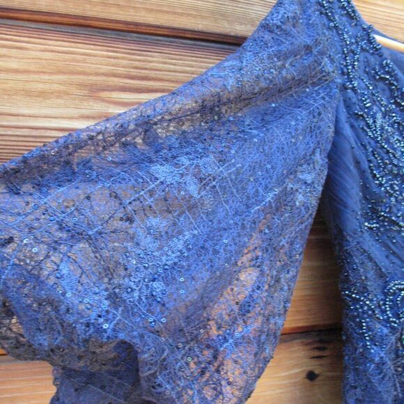 MAC DUGGAL 20283 Womens Blue Embellished Plunge Neck Puff Sleeve A Line Gown - Picture 9 of 14